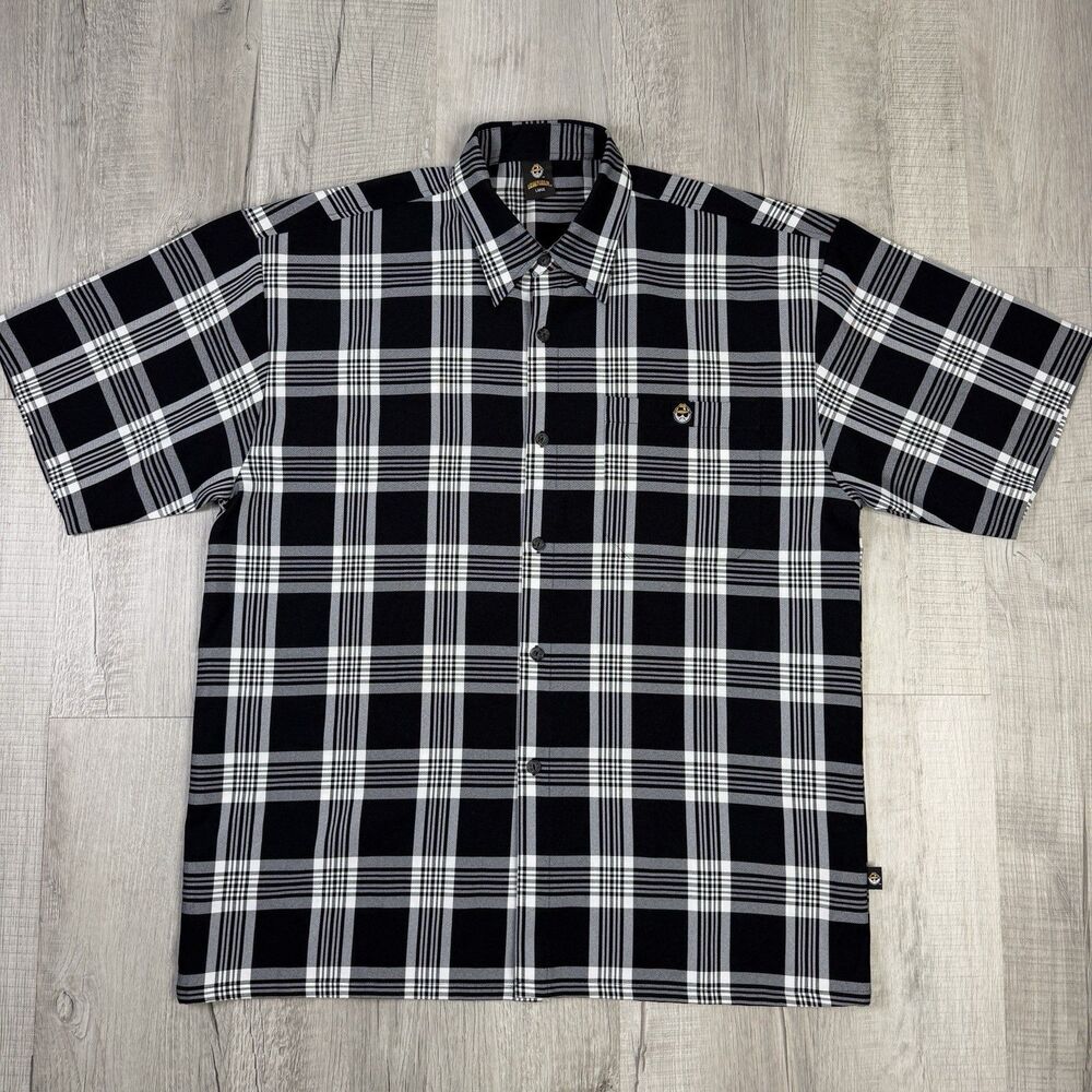 Lowrider Magazine Cholo Black Plaid Short Sleeve Button Up Shirt Mens Large RB